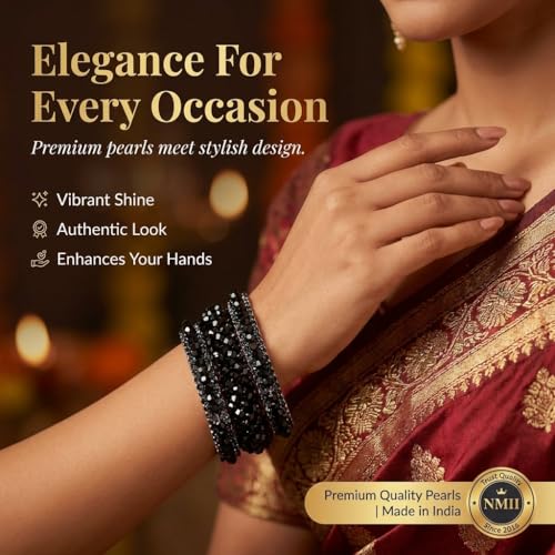 Image of NMII Stylish Pearls Alloy Metal Kada Bangles Set For Women and Girls | Fancy Metal Bangles | Trendy Design Bangles For Girls | Wedding, Party, Shadi Fashion Jewellery-Set of 6 Bangles
