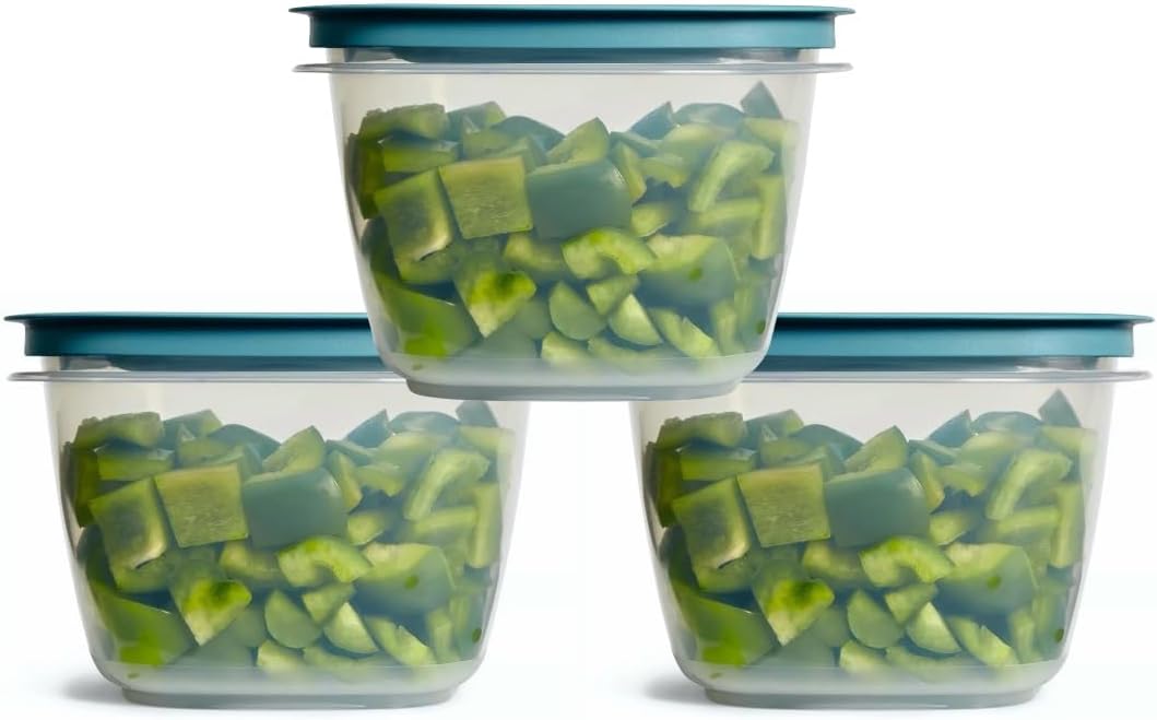 Rubber maid Storage Containers, Easy Find Lids, Teal, 9-cup, Flex & Seal, Leak Proof Lids, Food Storage Set, Clear Meal Prep Flex Containers, 3 Piece Set, Assortment