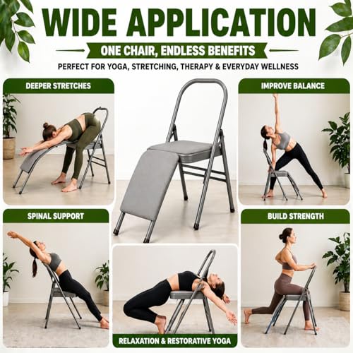 Image of Yoga Chair Foldable with Back Support Meditation Chair for Stretching Lumbar Support Yoga Chair for Back Pain Home Workout Men and Women Yoga Props Chairs (79Lx46Wx82H CM)