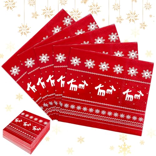 100 Stück Weihnachten Servietten Rot, 33x33cm Weihnachten Tischdeko...