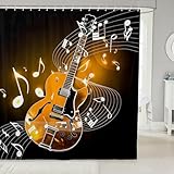 Duschvorhang Orange Gitarre 3D Duschvorhang 120 x 200 cm Musiknoten Shower Curtain Antischimmel Badezimmer Vorhang Wasserdicht Duschvorhänge Waschbar Bad Vorhäng für Badewanne mit 8 Haken U850