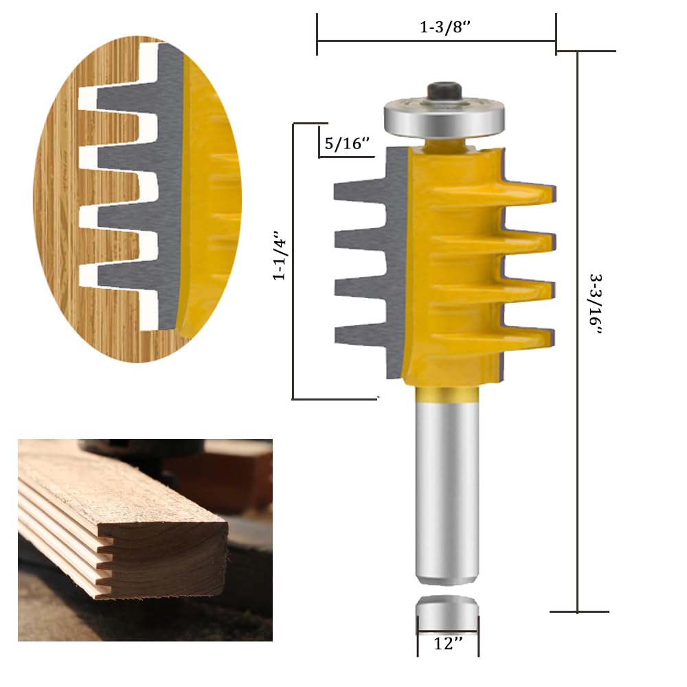 TAIWAIN Router Bit Set 1/2 Inch Shank, 3 PCS Tongue Groove Woodworking Cutter Joinery Finger Router Bits, Door Drawer Cabinet Wood Router Bits Sets Miter Carbide CNC Cutting Tool(F-LE4)