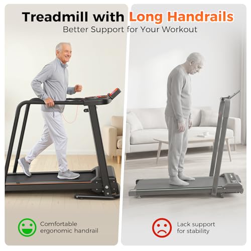 Image of Lastforever Walking Treadmill with Extra-Long Safety Handrails, Home Recovery Fitness Exercise Machine for Elder, Senior Treadmills for Home, Heart Rate Monitor, LED Display, 310 lbs Capacity