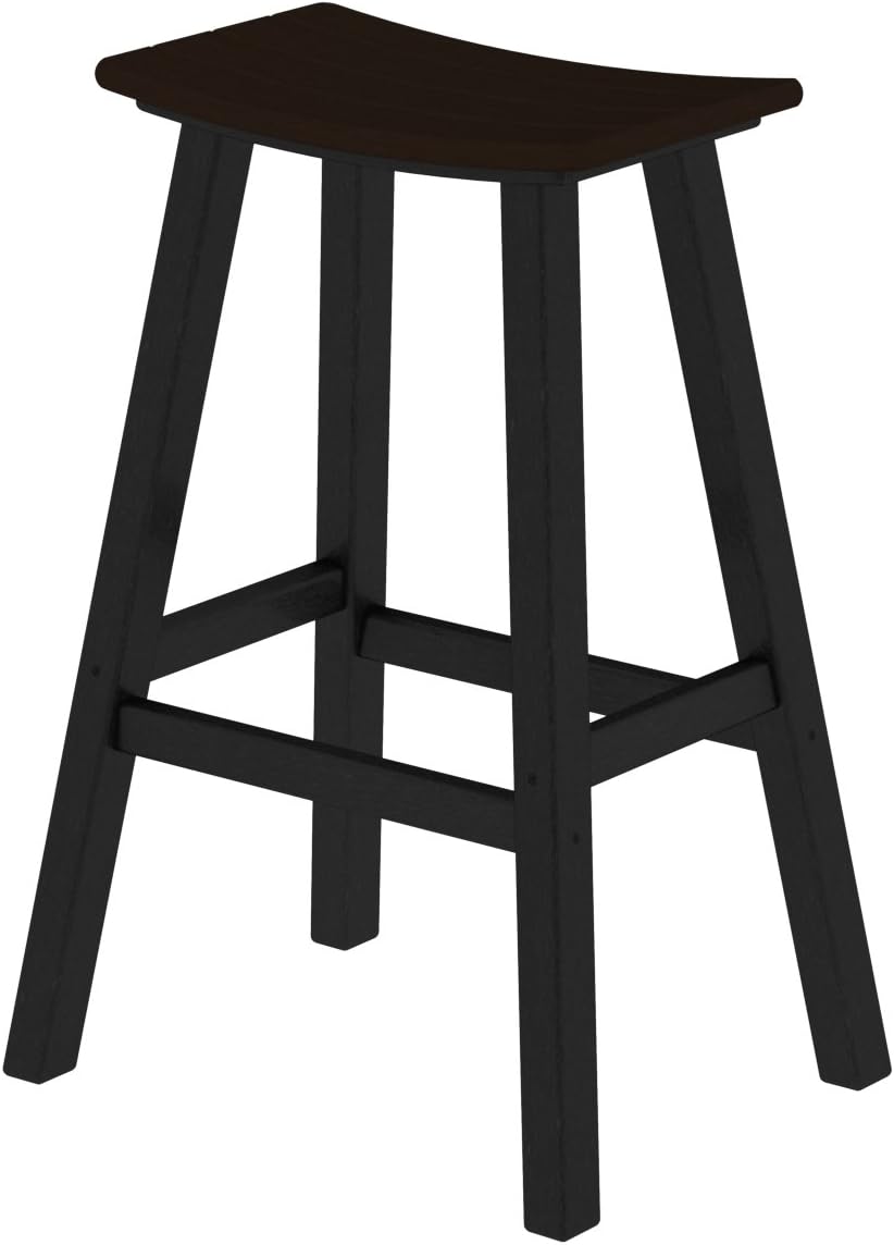 POLYWOOD 2012-FBLMA Contempo Bar Height Saddle Seat Barstool, Black Frame, Mahogany