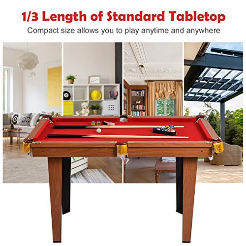 Gymax Mini Pool Table, Tabletop Pool Set Billiards Game Set Includes Game Balls, Sticks, Chalk, Brush And Triangle (Red, 48") #TOP3