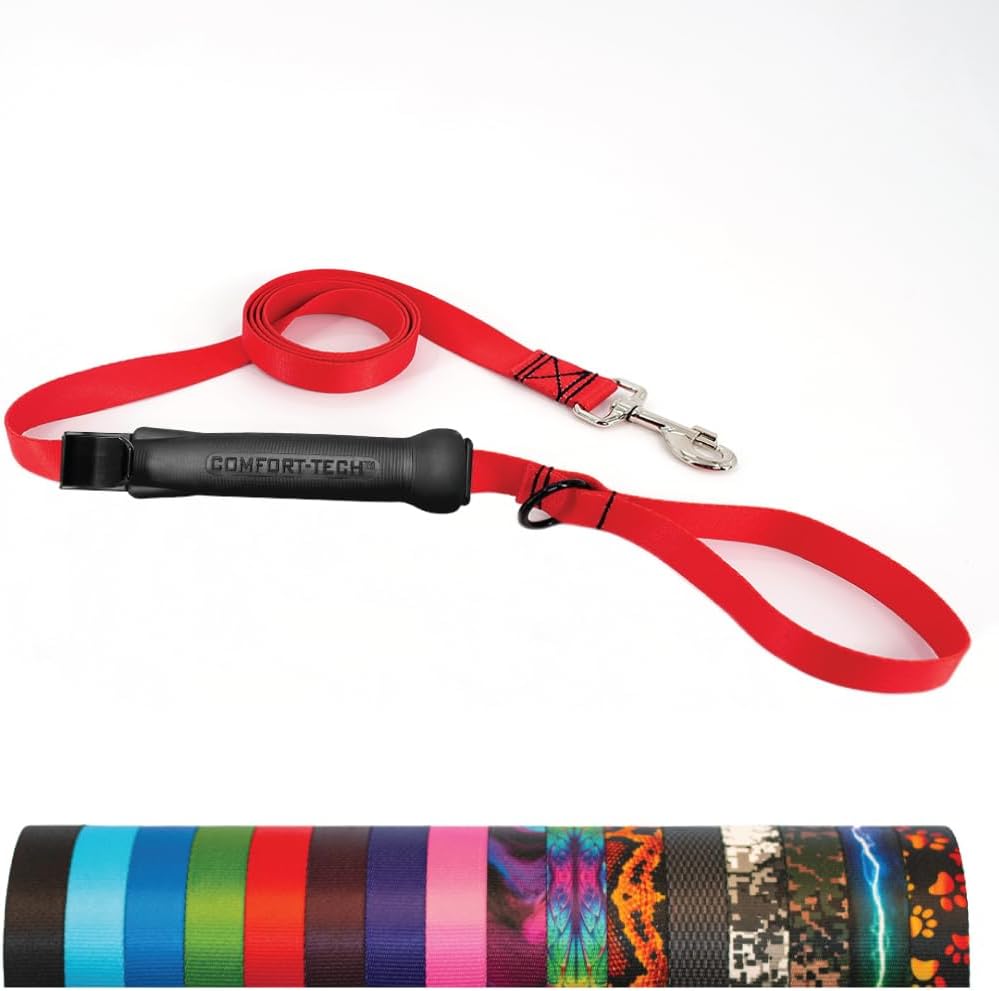 TugEase Dog Leash w/Sliding, Locking, Soft Touch, Comfort Grip Handle, 6' x 1" Pink