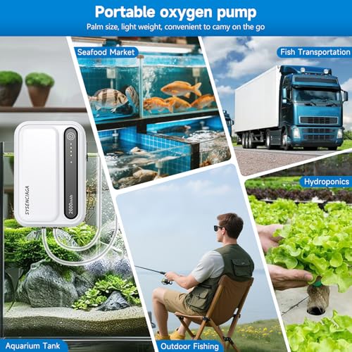 Image of Aquarium Air Pump Rechargeable Aerator for Bait Bucket, Portable Battery Powered Air Pump for Aquarium, Fish Tank Air Pump Bubbler Aerator for Outdoor Fishing