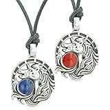 Unicorn Best Friends or Love Couples Amulets Lucky Horse Shoe Red Royal Blue Pendant Adjustable Necklaces
