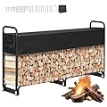 6.5Ft Firewood Rack Outdoor with Cover, Heavy-Duty Log Stand, Holds Up to 1,800 lbs, Suitable for Outdoor and Indoor Use, Ideal for Porch, Patio, or Backyard