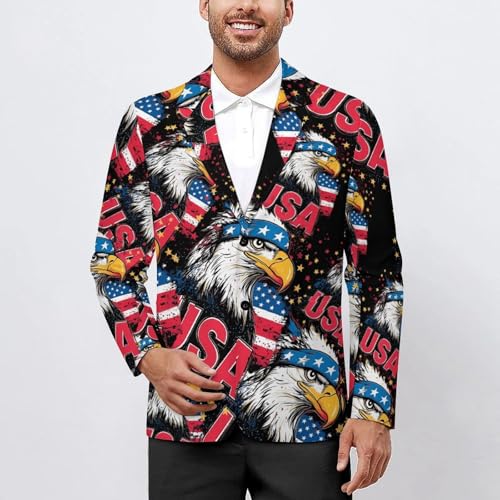 Badges U.S. Flag Men's Slim Suit Long-Sleeve Prom Tuxedo Classic Two Button Business Jacket2