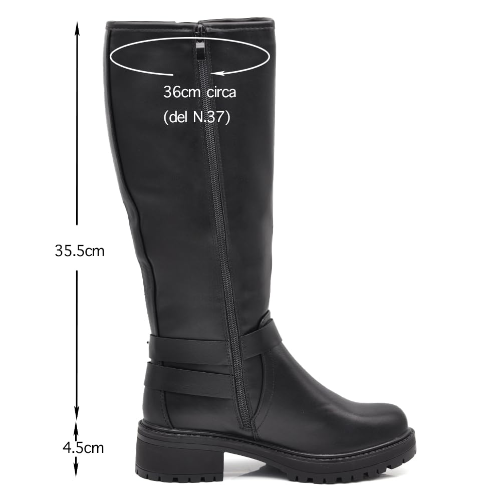 IF Fashion Chaussures Femmes Bottes Au Mollet Biker Motard Avec Multi Boucles Amphibiens RQ63 noir