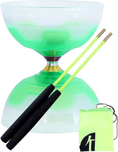 Juego de diábolo chino Yoyo - Diábolo LED de triple rodamientos con palillos de diablo, cuerda y bolsa de red (verde)