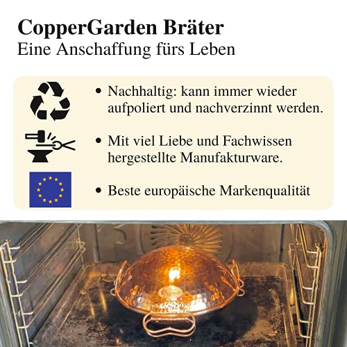 Foto von CopperGarden® Cataplana Bräter aus handverzinntem gehämmerten Kupfer mit ca 30 cm Durchmesser I Portugies. Kupferbräter mit perfekter Wärmeleitfähigkeit I Für Gas/Feuer/Grill & Backofen