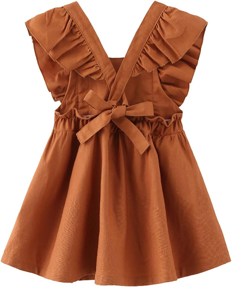 Girls Beach Dress Vintage Linen Summer Ruffles Lace Backless Kids Boho Style Sundress 0-6 Years