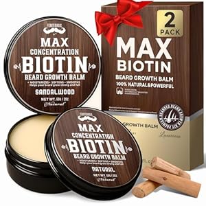 2 Pack Biotin Beard Balm Set for Men – Natural & Sandalwood Butters – Non-Itchy, Moisturize, Strengthen & Shape Beards – Grooming Gift Set for Father’s Day, Anniversaries, Christmas
