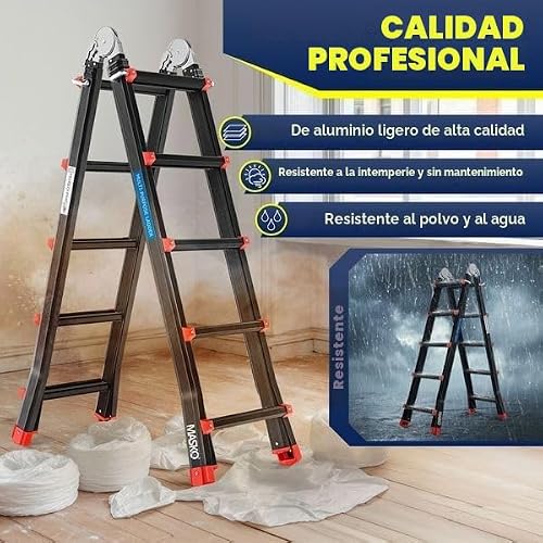 Miniatura 7 de Masko Escalera De Aluminio Multifunción 5,10m 4x5 Peldaños Escalera Telescópica Escalera Multifunción Escalera Plegable