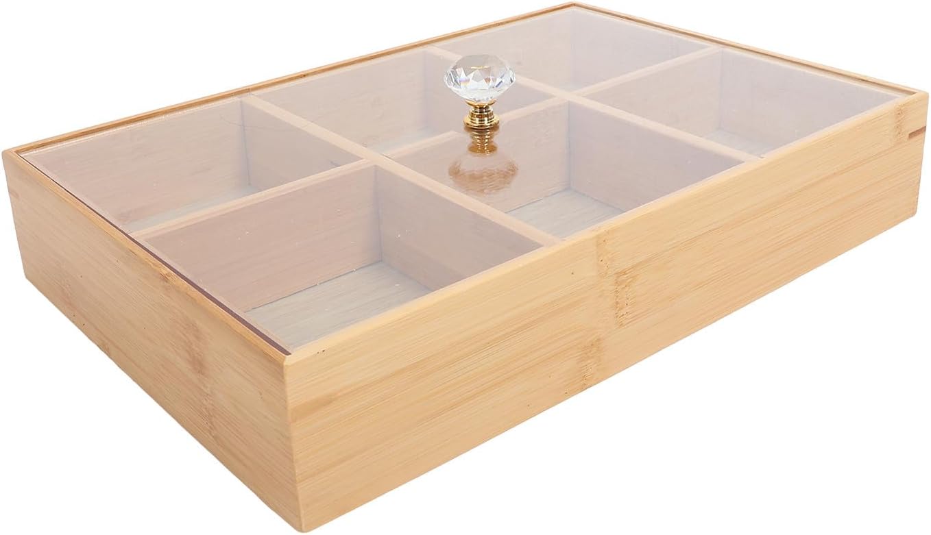 Artibetter Snack Serving Tray with Lid 6-Compartment Small Tray for Fruit Nuts and Snacks Storage for Home Kitchen and Entertaining