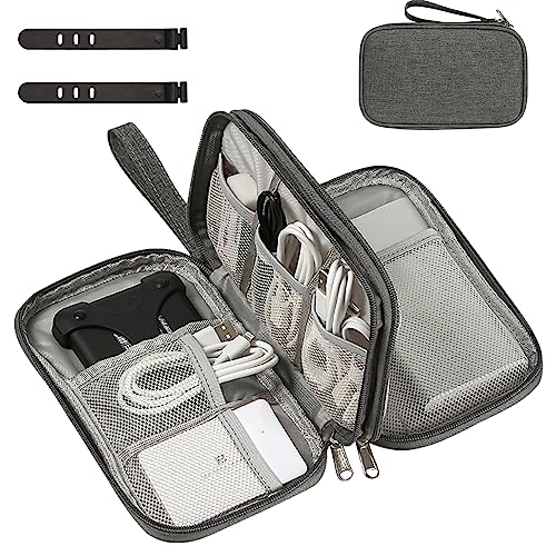 OdiuK Kabeltasche, Elektronische Tasche mit 2 PCS Drahtbinder Kabelorganizer Tasche, Tragbare Reisekabel Wasserdicht Doppelschicht Reise Elektronik Zubehör Tasche für Handy USB Powerbank (Grau)