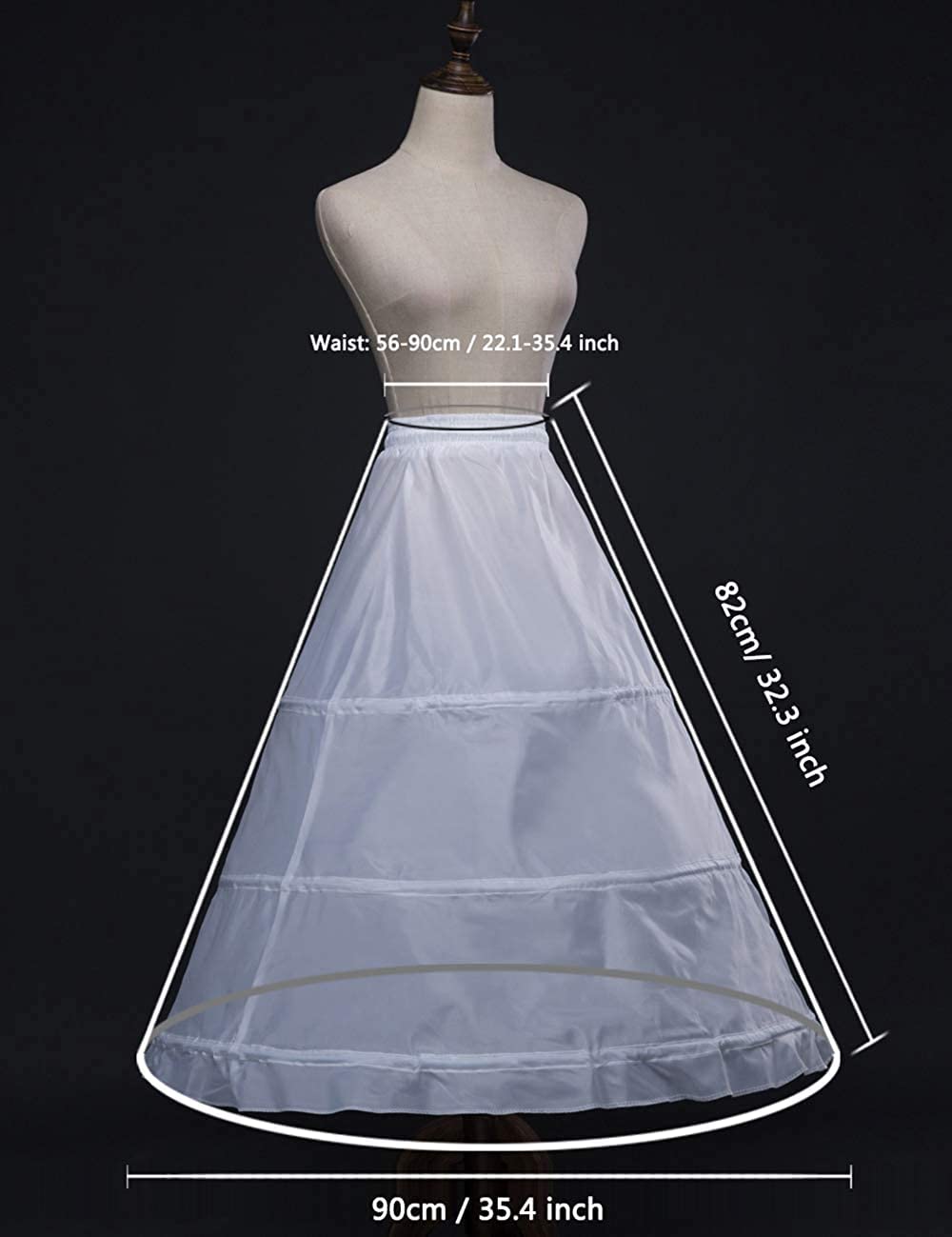 Frauen 3 Kreis verstellbare weiße A-Linie Rock Tanz Prinzessin Unterrock Brautkleid Unterrock