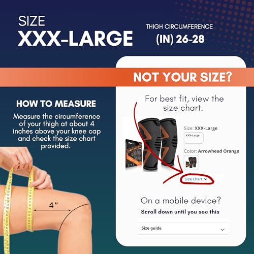 Image of PhysFlex Knee Brace for Pain Relief - Knee Compression Sleeves for Men and Women - Support for Weightlifting, Gym, Workout, Volleyball, Arthritis (3XL, Black)