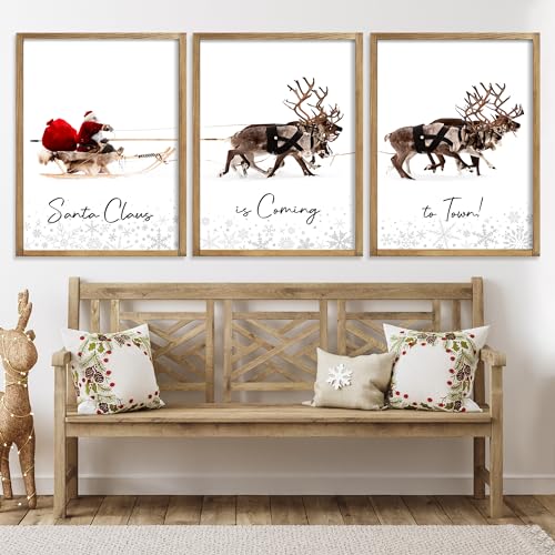 LITIVY Framed Set of 3 Christmas Wall Art Christmas Santa Claus with Sleigh Deer for Christmas Wall Decor Prints Xmas Sign for Home Decor Christmas Decorations by LITIVY - Used condition - CA$27.21