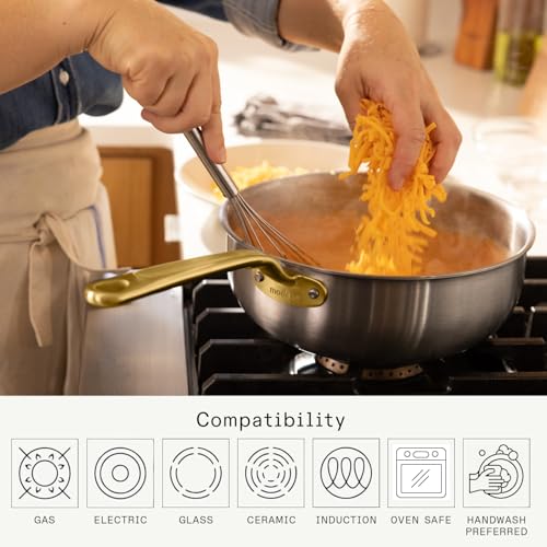 Image of Made In Cookware - 3 Quart Stainless Steel Saucier Pan (Antique Brass) - 5 Ply Stainless Clad - Professional Cookware - Crafted in Italy - Induction Compatible