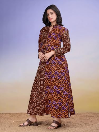 Image of PURVAJA Women's Mandarin Collar Cotton Blend Dress