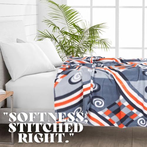 Image of VAS COLLECTIONS 300 TC All Season Solid /Plain /Printed Lightweight Polar Fleece Double Bed Blanket (230 x 230 cm, Grey, Black & Orange)