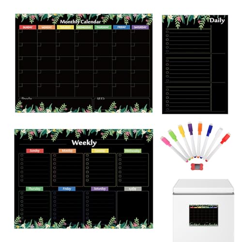 Fridge di calendario magnetico - Pianificatori familiari mensili da 16,73 pollici per un'organizzazione facile, pianificazione quotidiana settimanale con funzione di scrittura, marcatori cancellano i