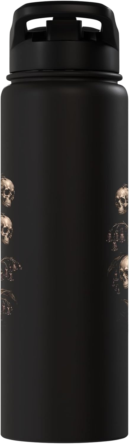 Skull Flower Plant Gothic Dark Botanical Skeleton Aesthetic Stainless Steel Insulated Water Bottle