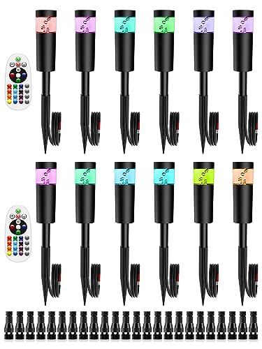 DOREIO 5W RGBW Low Voltage Landscape Pathway Lights with Connectors 12V Outdoor Color Changing Landscape Lighting LED Bollard Path Lights Wired Waterproof Walkway Light for Garden Yard (12 Pack)