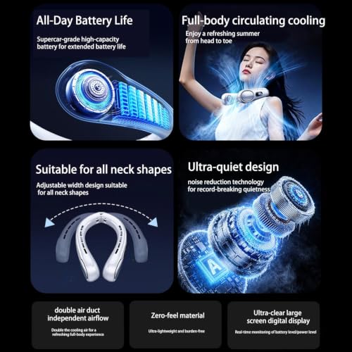 Ventilador de cuello refrescante USB recargable con velocidad ajustable portátil 5