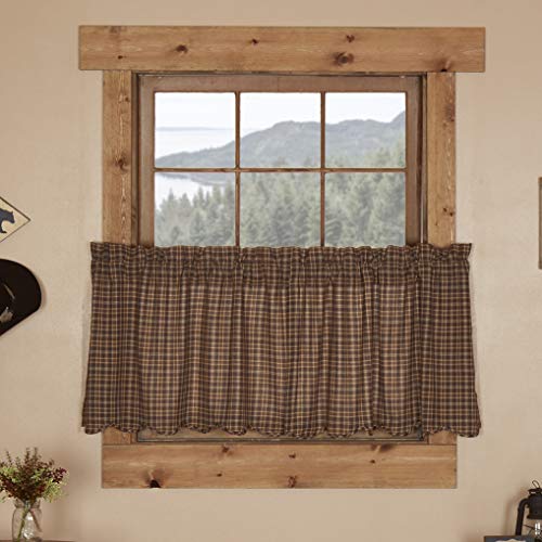 VHC-Brands-Prescott-Rustic-24×36-Tier-Pair-Brown-Rod-Pocket-Cotton-Plaid-Kitchen-Window-Curtains VHC Brands Prescott Rustic 24×36 Tier Pair Brown Rod Pocket Cotton Plaid Kitchen Window Curtains