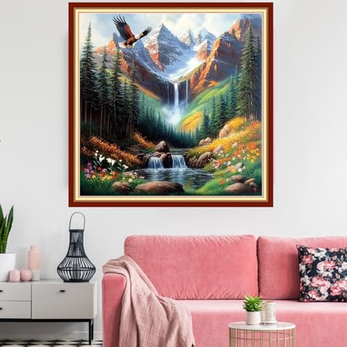 Image of Redxing Stamped Cross Stitch Kits Embroidery kit for Beginners Adults Full Range of Embroidery Patterns Starter Kits DIY Printed Cross Stitch Kits Needlepoint Kits 11CT-Forest Landscape 18x18 inchs