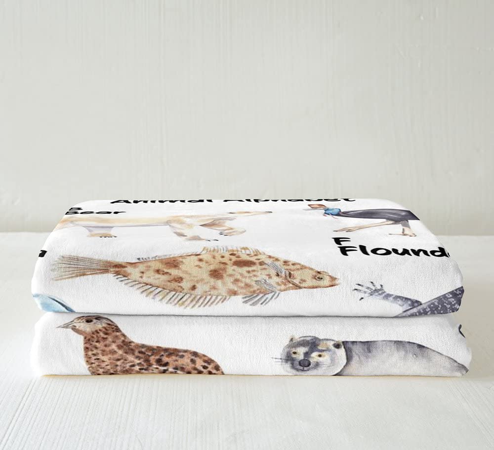 Coperta in pile con coniglietto leopardato carino squalo scimmia Sherpa coperta per bambini ragazzi e ragazze animali ABC coperta fuzzy per divano letto cartone animato 26 lettere, 200 x 200 cm