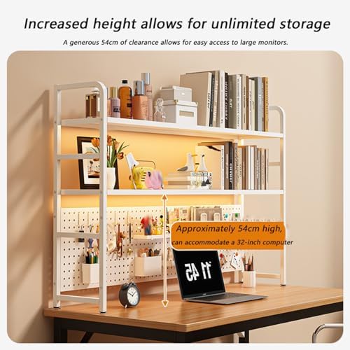 Heavy Duty Metal Desk Hutch Shelf with Wrought Iron Divider - Desktop Bookshelf & Countertop Storage Rack for Dorm, Office, Home - Anti-Slip Feet & Back Pegboard, Black, 7.9x29.5x26.8in