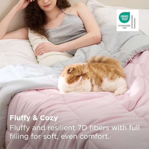 Bedsure Comforters Queen Size - Duvet Insert Contrast Down Alternative Comforter Quilted All Season Duvet with 8 Tabs, Machine Washable, Gifts for Women, Pink/Grey, Queen 88 x 88 Inches by Bedsure - Used condition - Image 3