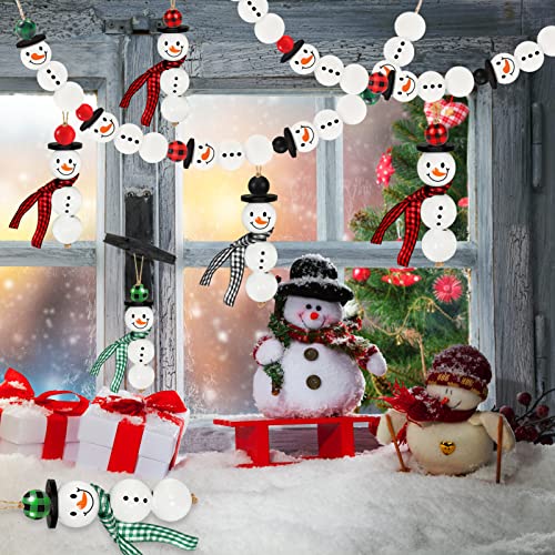 Image of 205 Pieces Christmas Snowman Wooden Beads Craft Project Natural Polished Wood Bead with Twine, Winter Christmas Tree Hanging Ornaments, Rustic DIY Garland Decoration for Home (Snowman)