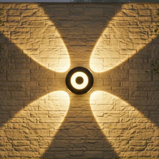 Image of Waterproof Up Down Led Wall Lamp, Aluminium IP65 Body 4+1 Ray, Warm White, Indoor /Outdoor Decorative Wall Sconce Light, (HaloBeam 4 Way Warm)