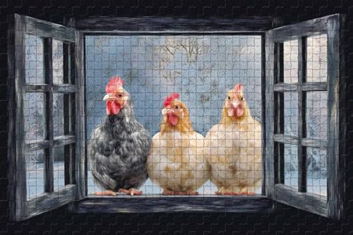 1000 Piece Puzzle for Adults Chickens Looking Out Window A Challenging and Whimsical Jigsaw Game for Animal Lovers Fun Wall Art and Family Night Gift Idea