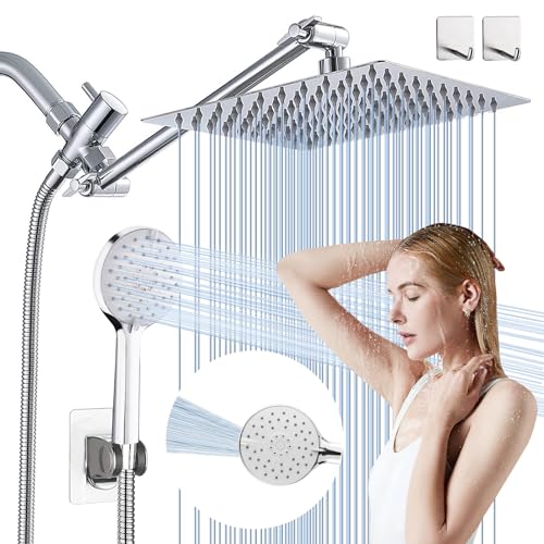 Regaderas para Baño,3 * 3 Modes de Ducha,Set de 10''Cabeza de Lluvia de Alta Presión y 3.1'' Regadera de Mano,con 180°Brazo Extensible,Regulador de Caudal de...