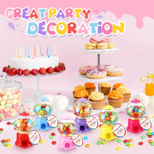 Foilswirl 18 Sets Christmas Candy Party Favors with 3.8 Inch Mini Candy Dispenser Toy Thank You Cards Mini Gumball Machines for Sweet Birthday Operation Christmas Party Decorations