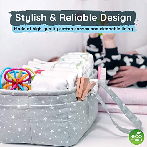 Image of Winnies Cute Diaper Caddy Bag for Smart Mothers Baby Diaper Caddy Organizers Baby Wipes Felt Storage, Nursery, Foldable and Portable (Grey Star)