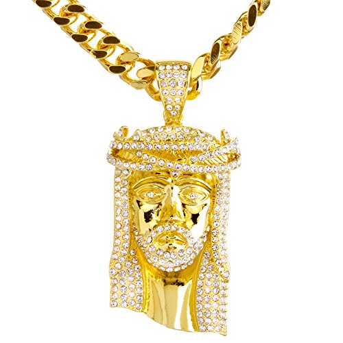 Hip Hop Fashion Iced Out Rapper 14K Gold Plated Iced Jesus Pendant 30