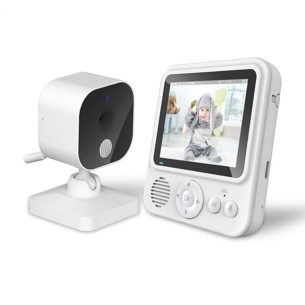 Monitor de video para bebé con cámara y audio, pantalla LCD de 2.8 pulgadas, batería de 2000 mAh, modo VOX, conversación bidireccional, sensor de temperatura, canciones de cuna, no necesita WiFi