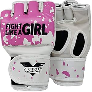 Women's MMA Gloves Boxing Gloves Synthetic Leather Fingerless Punching Bag Gloves for Kickboxing, Sparring, Muay Thai and Heavy Bag (Medium, Fight Girl)