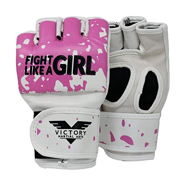 Women's MMA Gloves Boxing Gloves Synthetic Leather Fingerless Punching Bag Gloves for Kickboxing, Sparring, Muay Thai and Heavy Bag (Medium, Fight Girl)