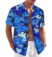 Mens Hawaiian Shirt Short Sleeve Summer Beach Casual Tops Button Down T Shirts with Pocket