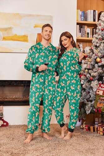 Ekouaer Christmas Matching Onesie for Couples Fleece Hoodie One Piece Zipper Pajamas with Pockets S-XXL4
