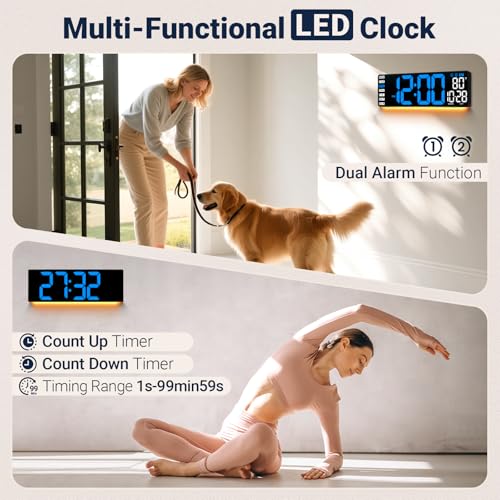 16.5" Large Digital Wall Clock with Blue LED Display, Remote Control - Image 4